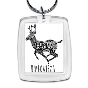 Brelok akrylowy Białowieża. Jeleń z Tradycją