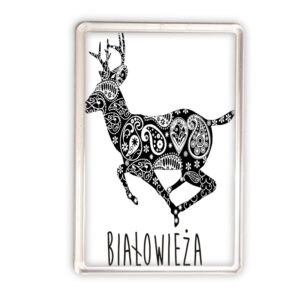 magnes akrylowy Białowieża. Jeleń z Tradycją